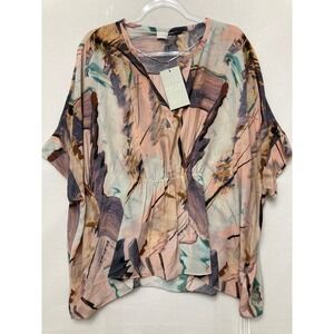 New POETRY size US 18 Pure Silk Cinch Waist Blouse Artsy Watercolor Abstract